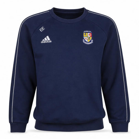 Front view of Adidas Men's Blue Pullover Sweatshirt Small Embroidered Sports Crest