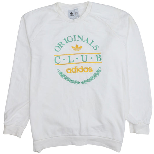 Adidas Men's White XL Originals Club Embroidered Pullover Sweatshirt