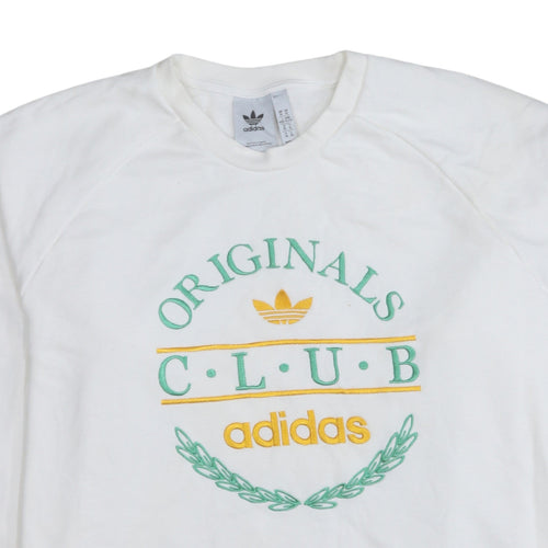 Adidas Men's White XL Originals Club Embroidered Pullover Sweatshirt