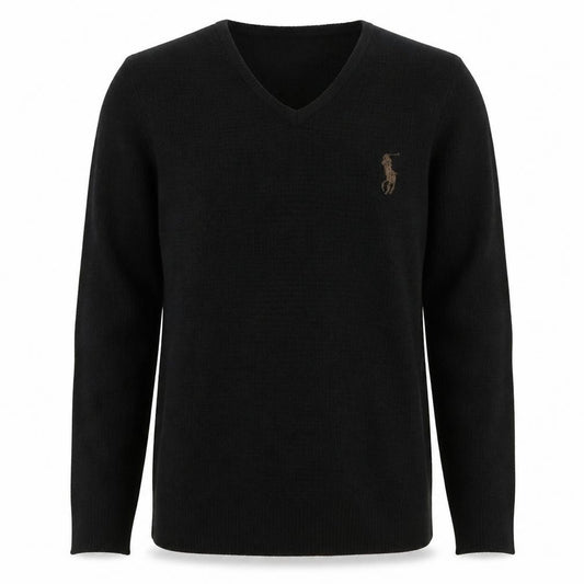 Front view of U.S. Polo Assn. Men's Black Wool V-Neck Jumper Medium