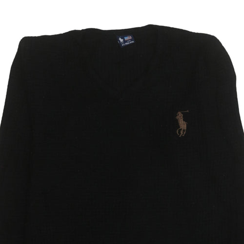 U.S. Polo Assn. Men's Black Wool V-Neck Jumper Medium