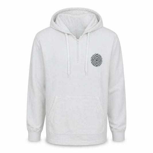 Front view of Vans Men's White Medium 1/2 Zip Hoodie With Checker Logo