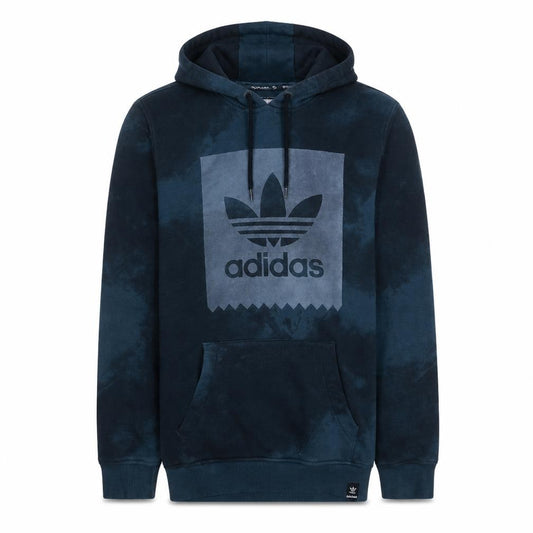 Front view of Adidas Men's Blue Pullover Hoodie Medium Graphic Print Fleece