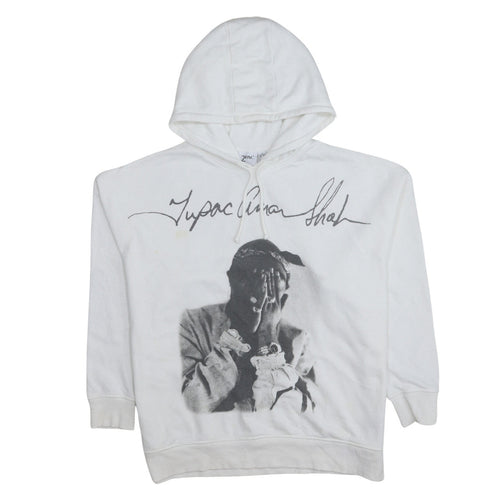 2Pac Womens White Hoodie Size Small Drawstring Hooded Pullover Graphic Print
