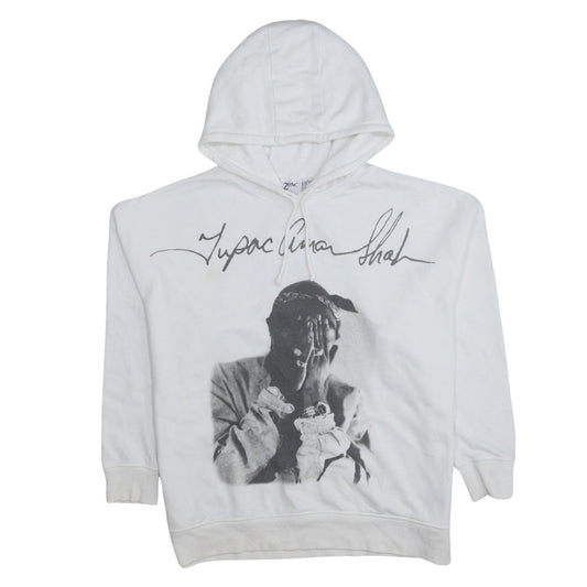 2Pac Womens White Hoodie Size Small Drawstring Hooded Pullover Graphic Print
