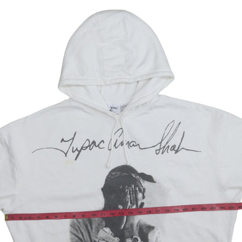 2Pac Womens White Hoodie Size Small Drawstring Hooded Pullover Graphic Print