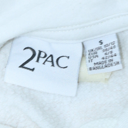 2Pac Womens White Hoodie Size Small Drawstring Hooded Pullover Graphic Print