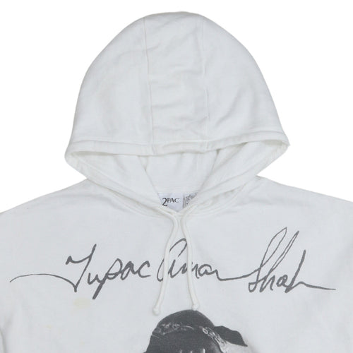 2Pac Womens White Hoodie Size Small Drawstring Hooded Pullover Graphic Print