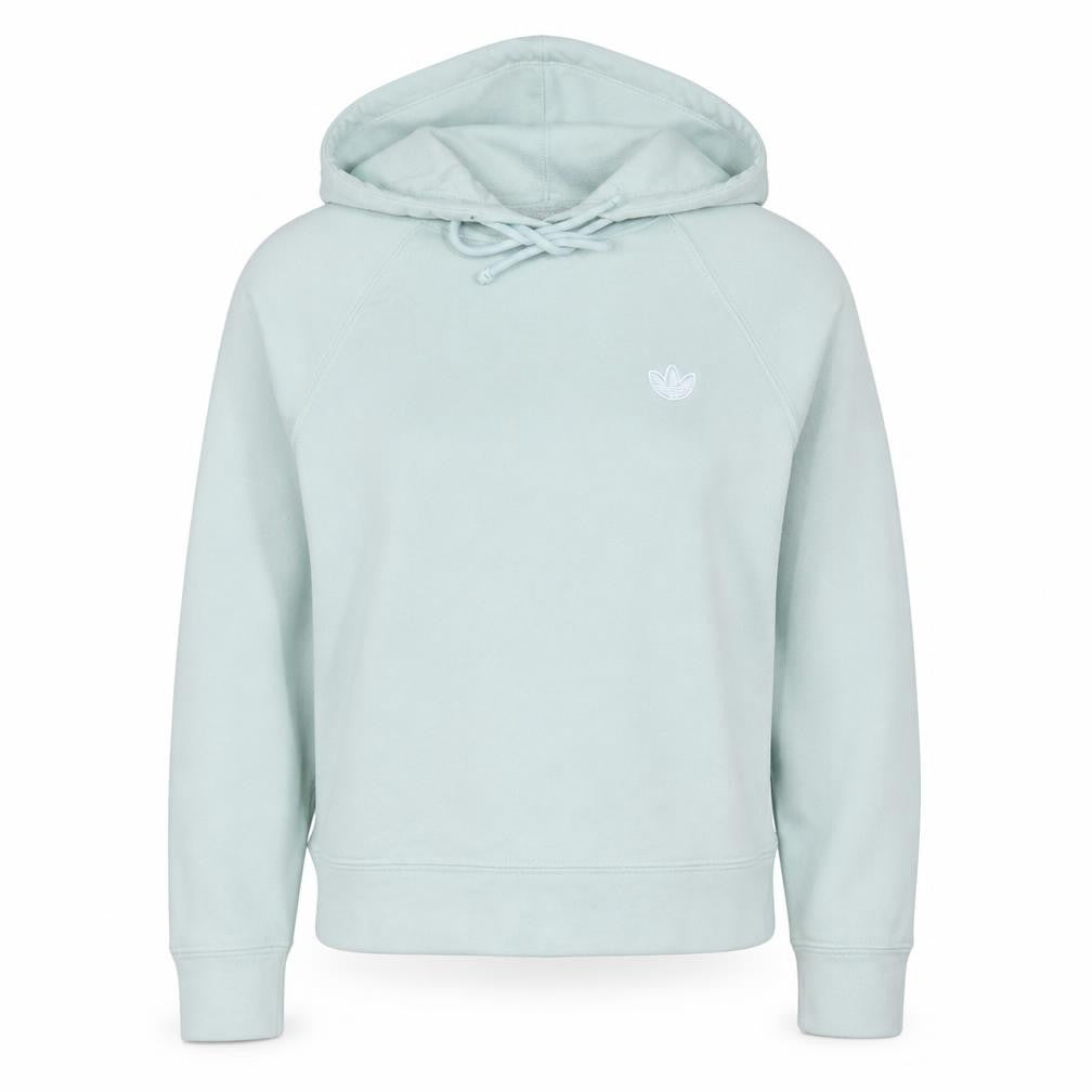 Front view of Adidas Women Mint Green Hooded Pullover Sweatshirt, size 8, Cotton Blend