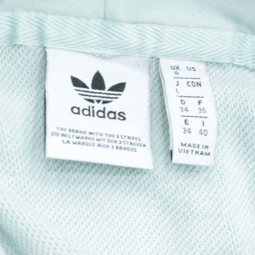 Adidas Women Mint Green Hooded Pullover Sweatshirt Size 8 Cotton Blend