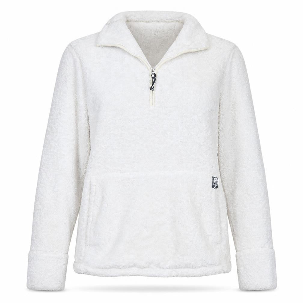 Front view of The North Face women’s white xs 1/4 zip fleece pullover sweatshirt