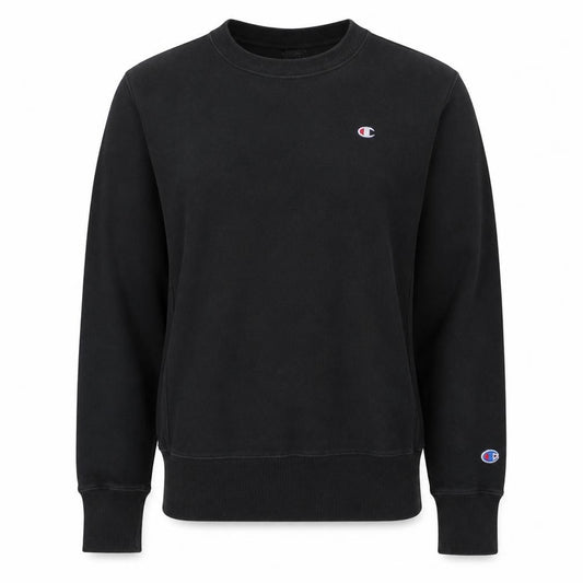 Front view of Champion Men's Black Small Reverse Weave Pullover Sweatshirt