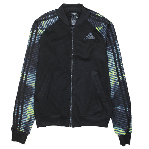 Adidas Womens Black XS Full Zip Hoodie with Patterned Sleeves