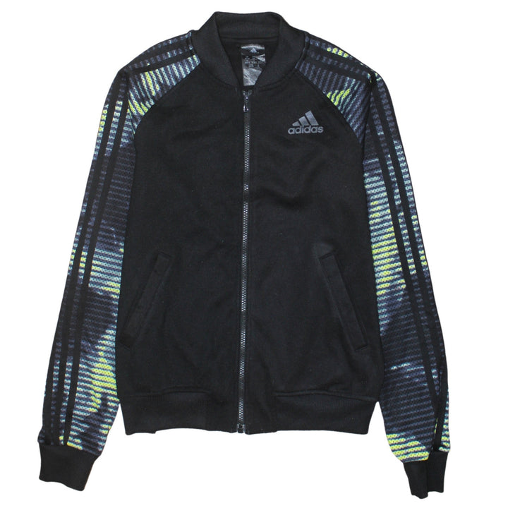 Adidas Womens Black XS Full Zip Hoodie with Patterned Sleeves