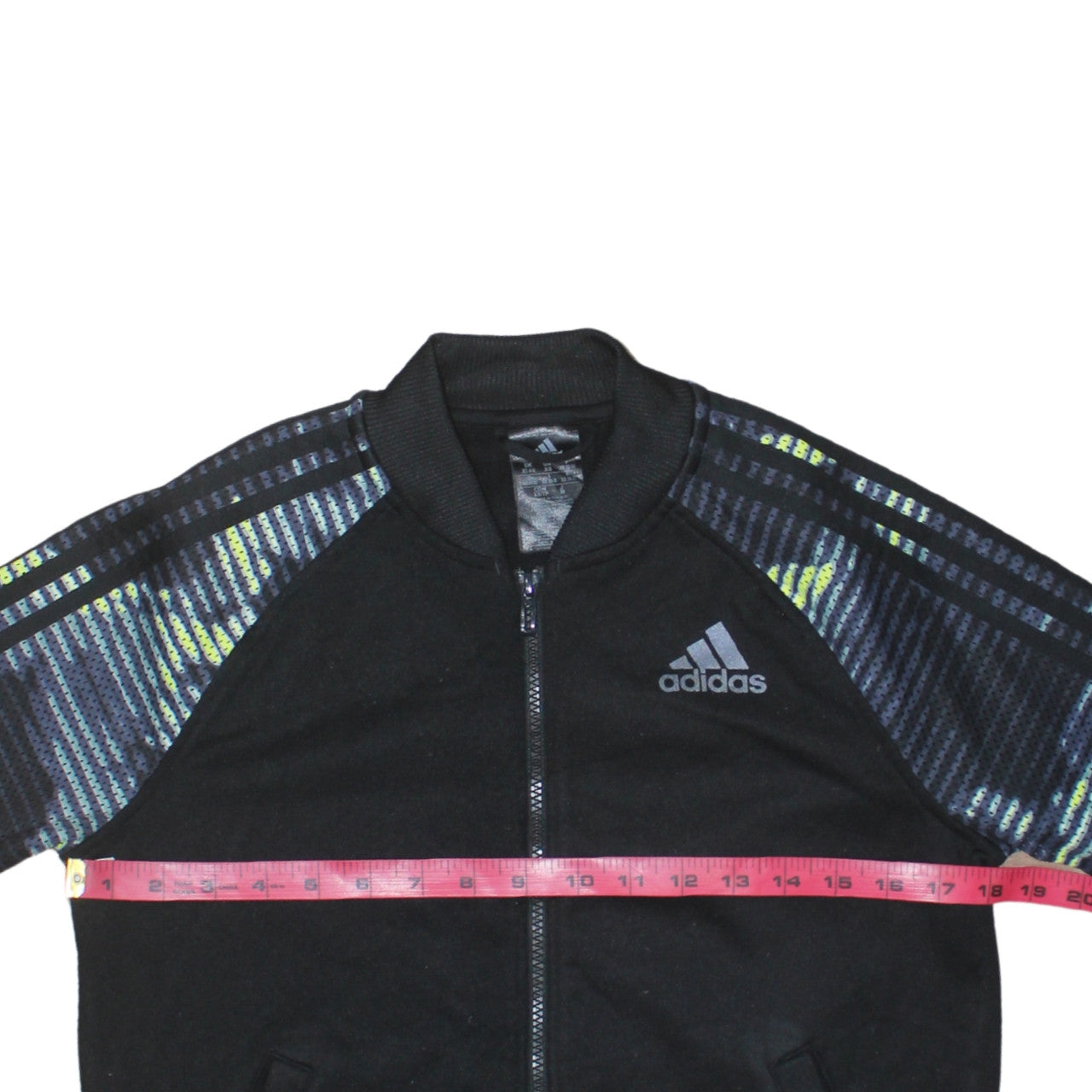 Adidas Womens Black XS Full Zip Hoodie with Patterned Sleeves