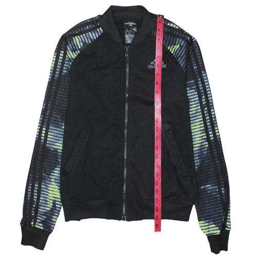 Adidas Womens Black XS Full Zip Hoodie with Patterned Sleeves
