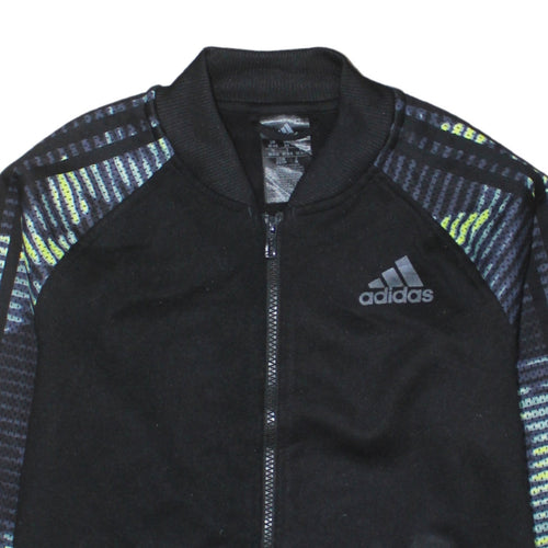Adidas Womens Black XS Full Zip Hoodie with Patterned Sleeves