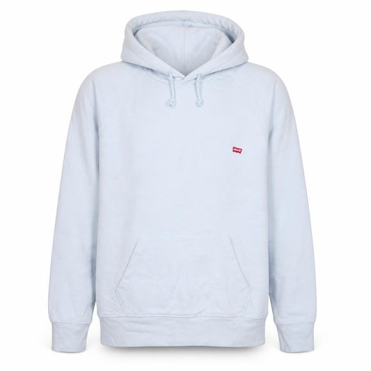 Front view of Levi's men’s light blue pullover hoodie, size L, cotton casual sweatshirt