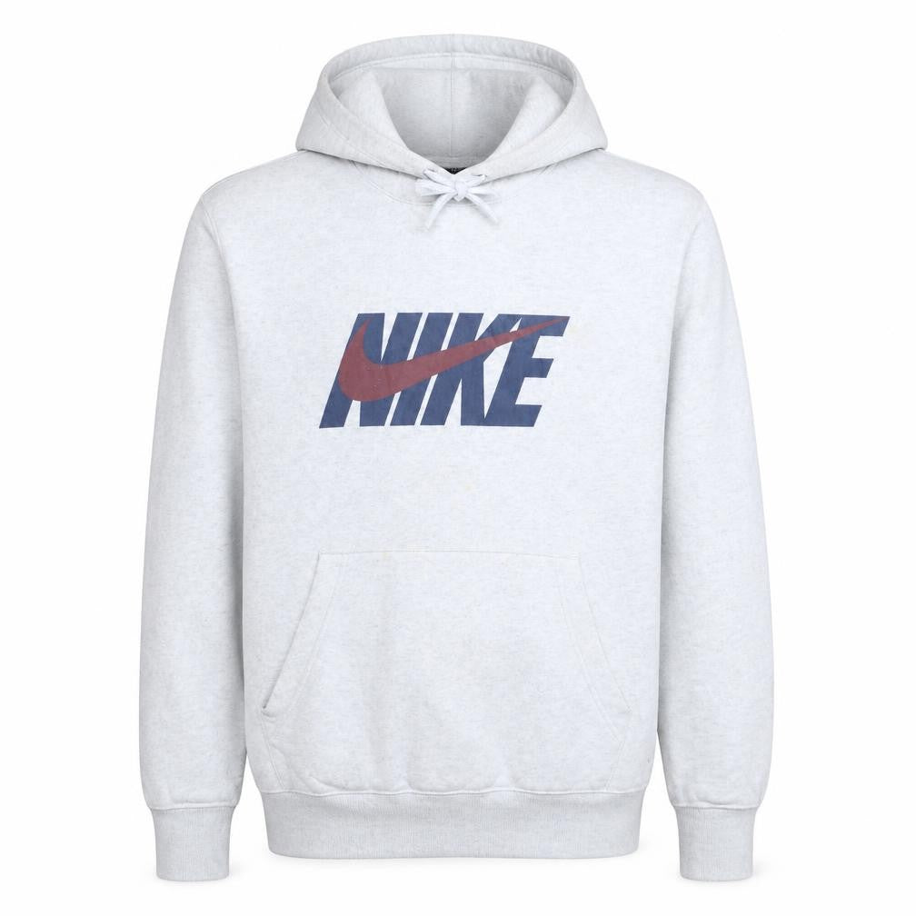 Front view of Nike Men's Grey Pullover Hoodie M Logo Sports Sweatshirt