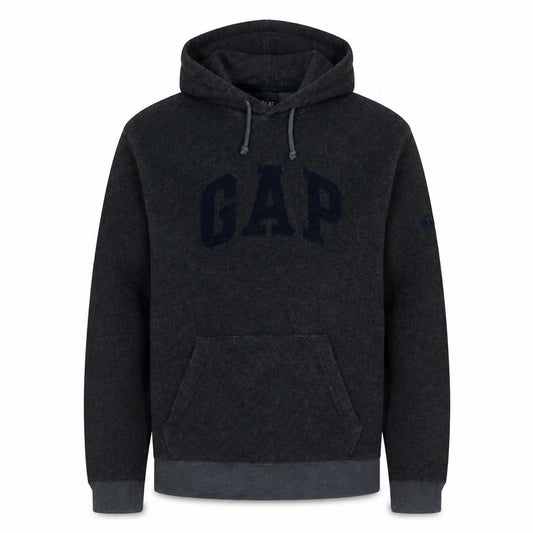 Front view of Gap men’s grey pullover hoodie s fleece logo hooded sweatshirt