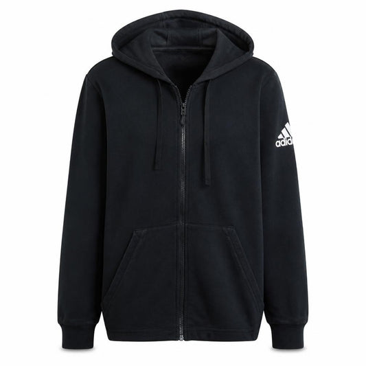 Front view of Adidas women’s black l full zip hoodie sweatshirt with hood