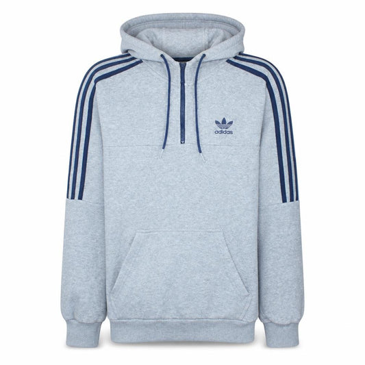 Front view of Adidas men’s grey 1/2 zip hooded sweatshirt s regular fit