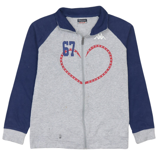 Kappa Womens Grey & Navy Full Zip Hoodie Medium Casual Heart Design