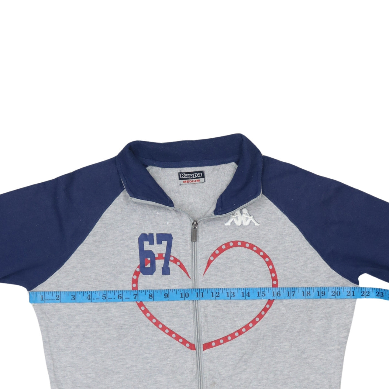 Kappa Womens Grey & Navy Full Zip Hoodie Medium Casual Heart Design
