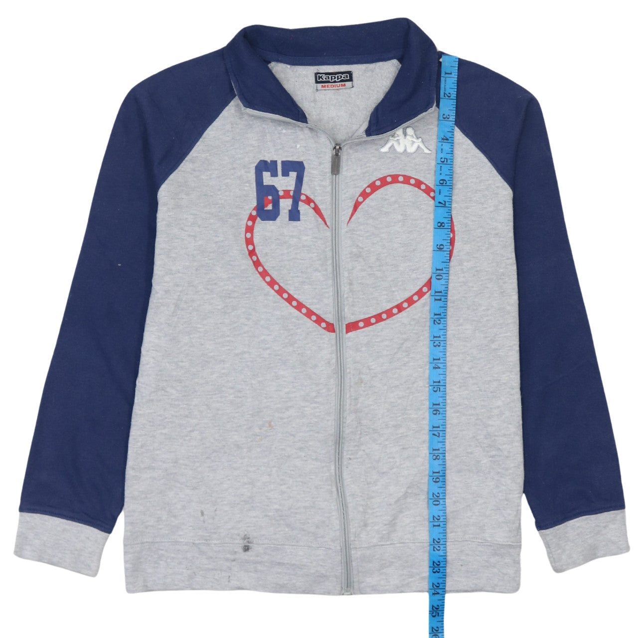 Kappa Womens Grey & Navy Full Zip Hoodie Medium Casual Heart Design
