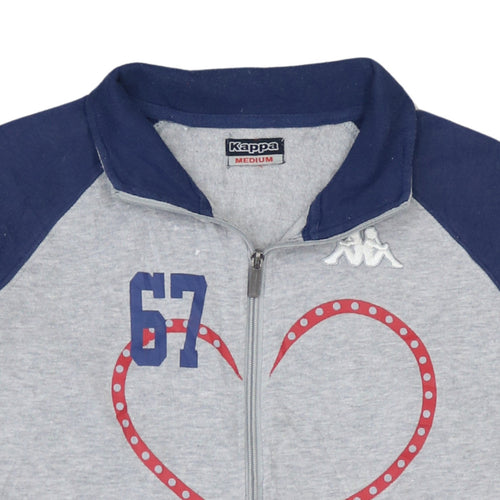 Kappa Womens Grey & Navy Full Zip Hoodie Medium Casual Heart Design