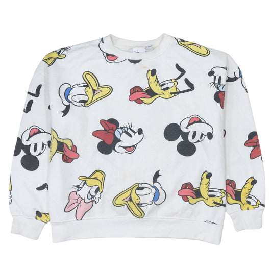 Disney Womens White L 14/16 Cartoon Print Pullover Sweatshirt