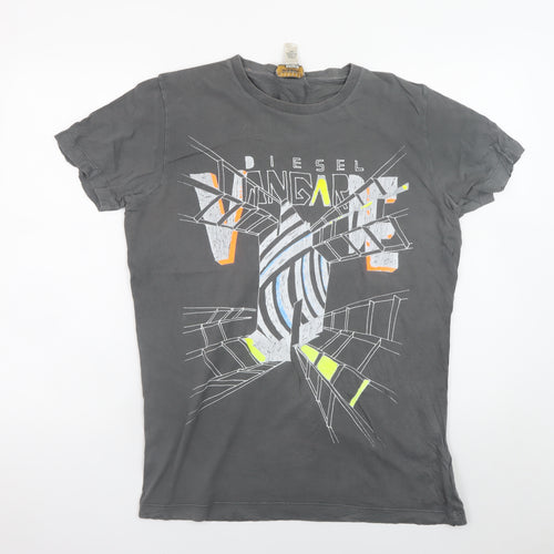 Diesel Men's Grey Graphic Print Cotton T-Shirt Size L