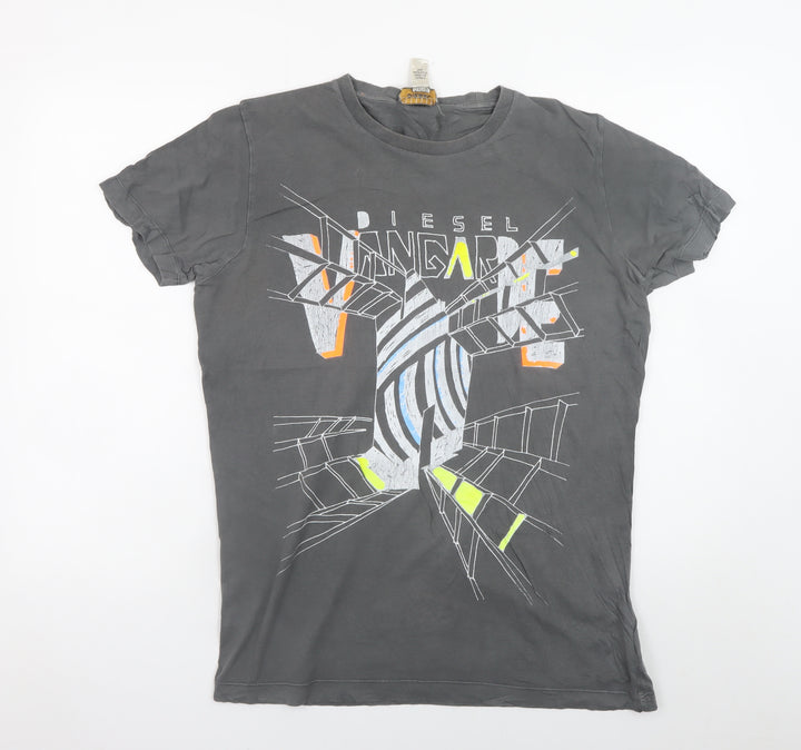 Diesel Men's Grey Graphic Print Cotton T-Shirt Size L
