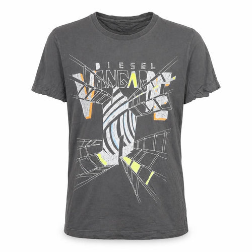 Diesel Men's Grey Graphic Print Cotton T-Shirt Size L