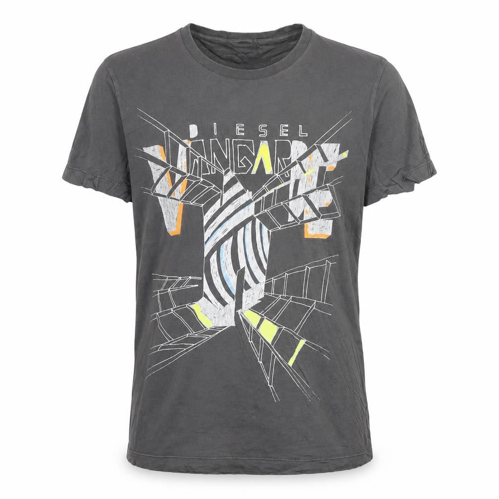 Diesel Men's Grey Graphic Print Cotton T-Shirt Size L