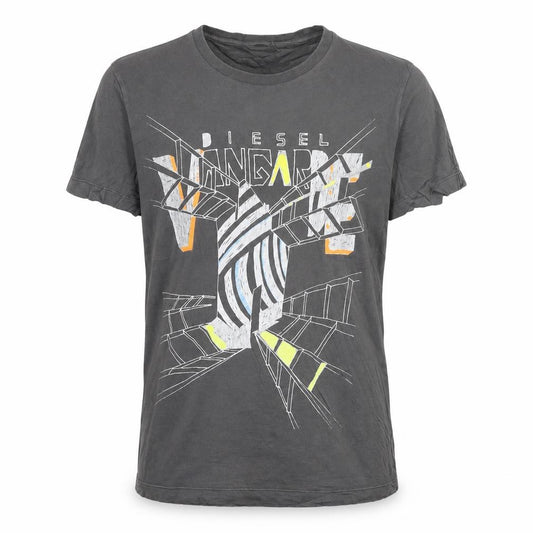Front view of Diesel Men's Grey Graphic Print Cotton T-Shirt, size L