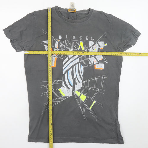 Diesel Men's Grey Graphic Print Cotton T-Shirt Size L