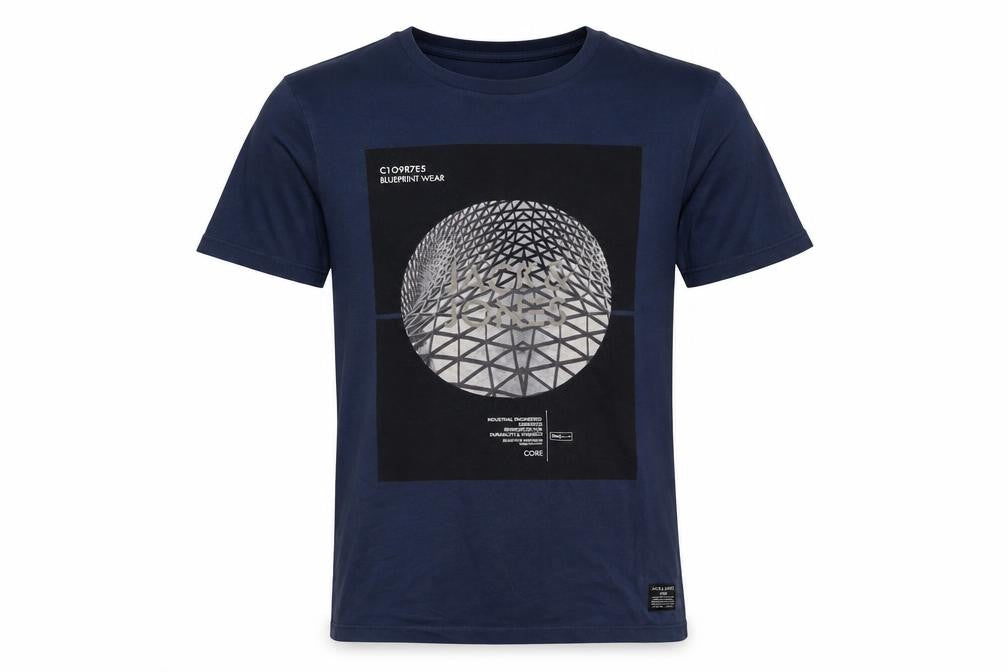 Jack & Jones Men's Blue Graphic Print Crew Neck T-Shirt Size L