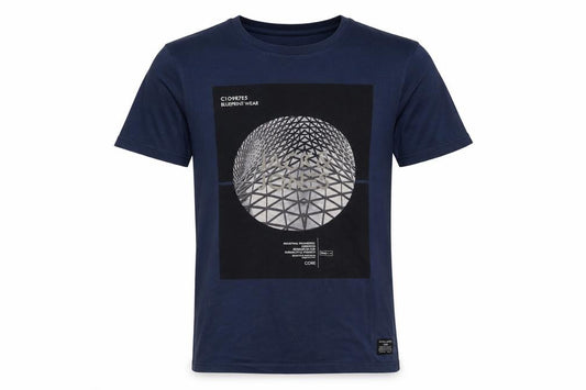 Front view of Jack & Jones Men's Blue Graphic Print Crew Neck T-Shirt, size L