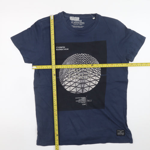 Jack & Jones Men's Blue Graphic Print Crew Neck T-Shirt Size L