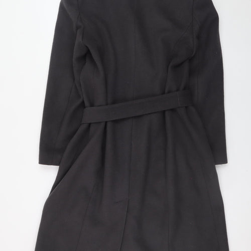 Viyella Women's Black Wool Blend Belted Mid-Length Overcoat Size 12