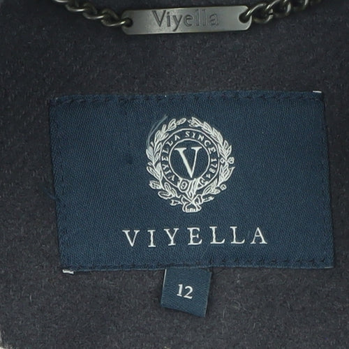Viyella Women's Black Wool Blend Belted Mid-Length Overcoat Size 12