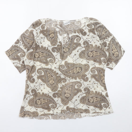 Select Womens Beige Paisley Tunic Blouse Size 18 Short Sleeve Top