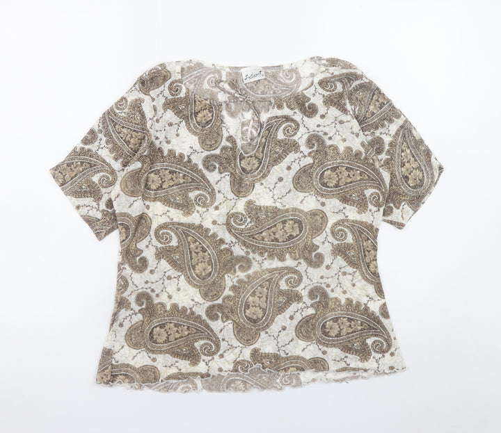 Select Womens Beige Paisley Tunic Blouse Size 18 Short Sleeve Top
