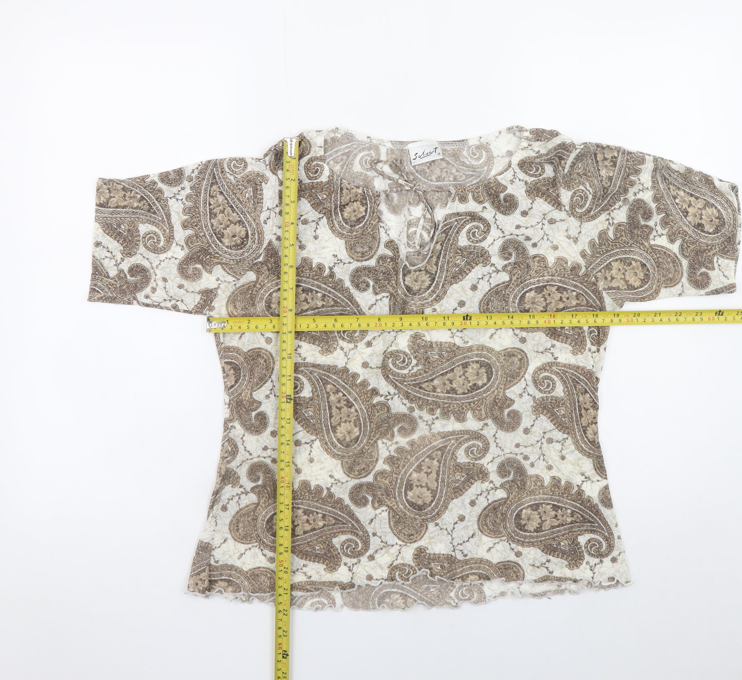Select Womens Beige Paisley Tunic Blouse Size 18 Short Sleeve Top