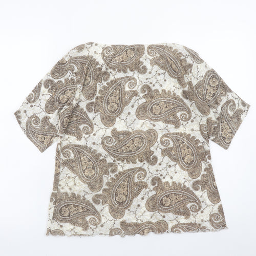 Select Womens Beige Paisley Tunic Blouse Size 18 Short Sleeve Top