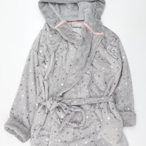 Marks and Spencer Women Grey Fleece Hooded Plus Robe 20-22
