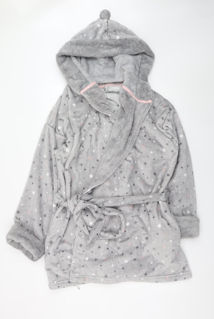 Marks and Spencer Women Grey Fleece Hooded Plus Robe 20-22