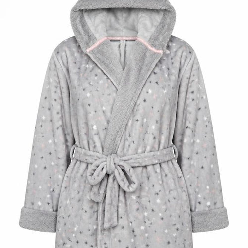 Marks and Spencer Women Grey Fleece Hooded Plus Robe 20-22