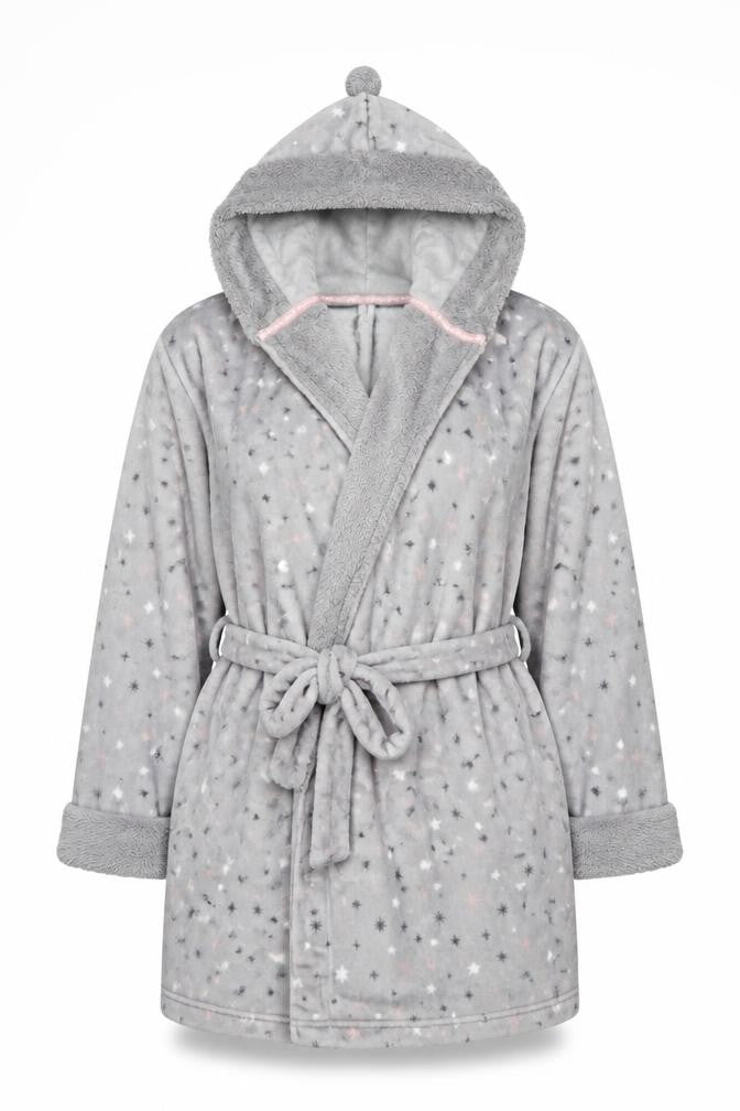 Marks and Spencer Women Grey Fleece Hooded Plus Robe 20-22